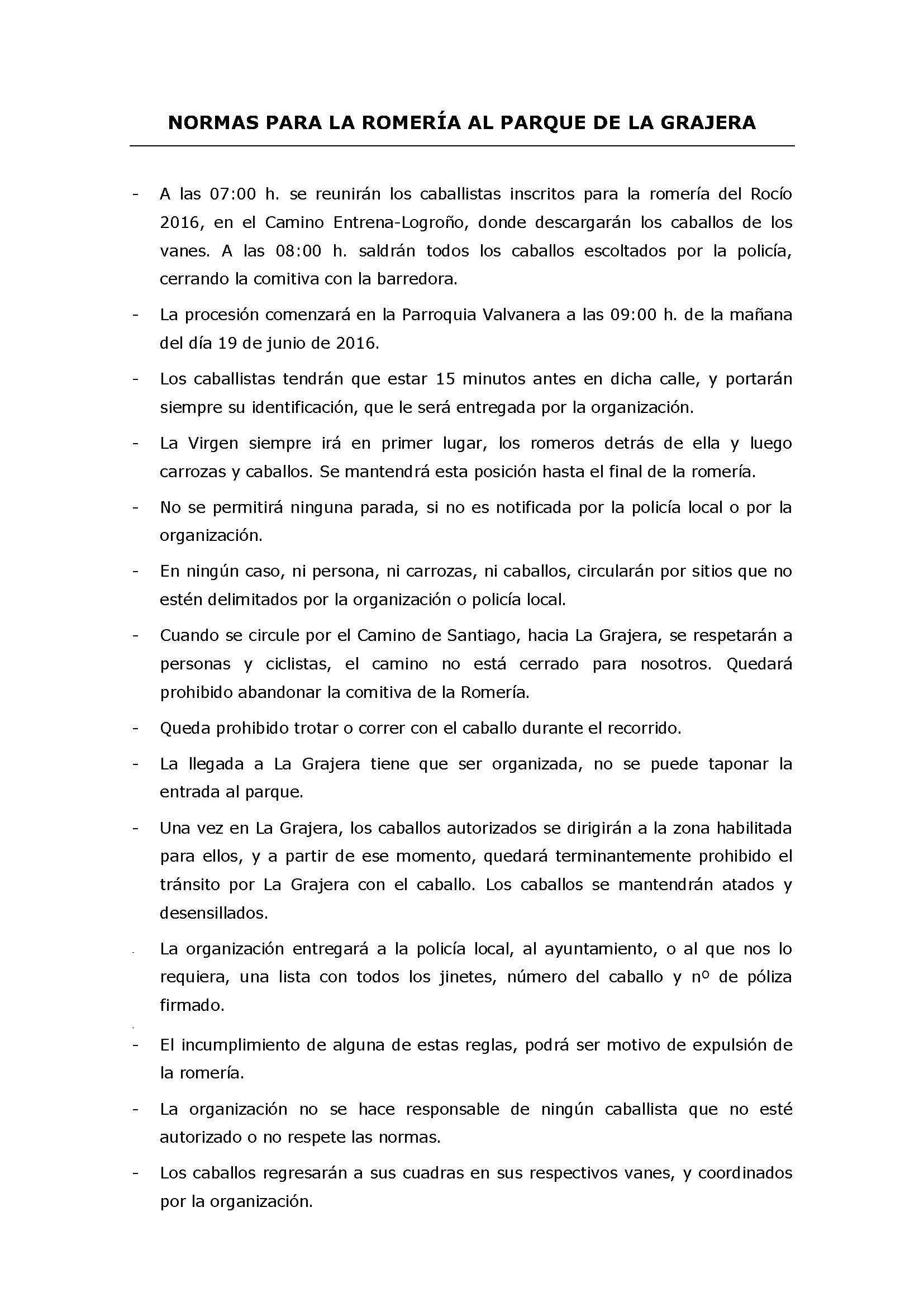 NORMAS PARA LA ROMERÍA AL PARQUE DE LA GRAJERA